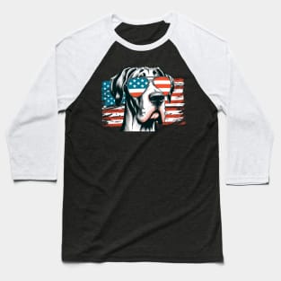 Great Dane Patriotic Sunglasses American Flag 4th of July Baseball T-Shirt